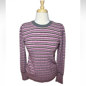 LOFT Fair Isle Multicolor Striped Sherpa Sweater-Size Medium